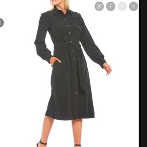 LDT black Adrienne button down shirtdress belted
